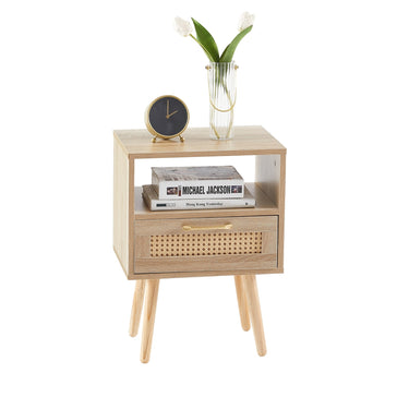 Rattan End Table With Drawer